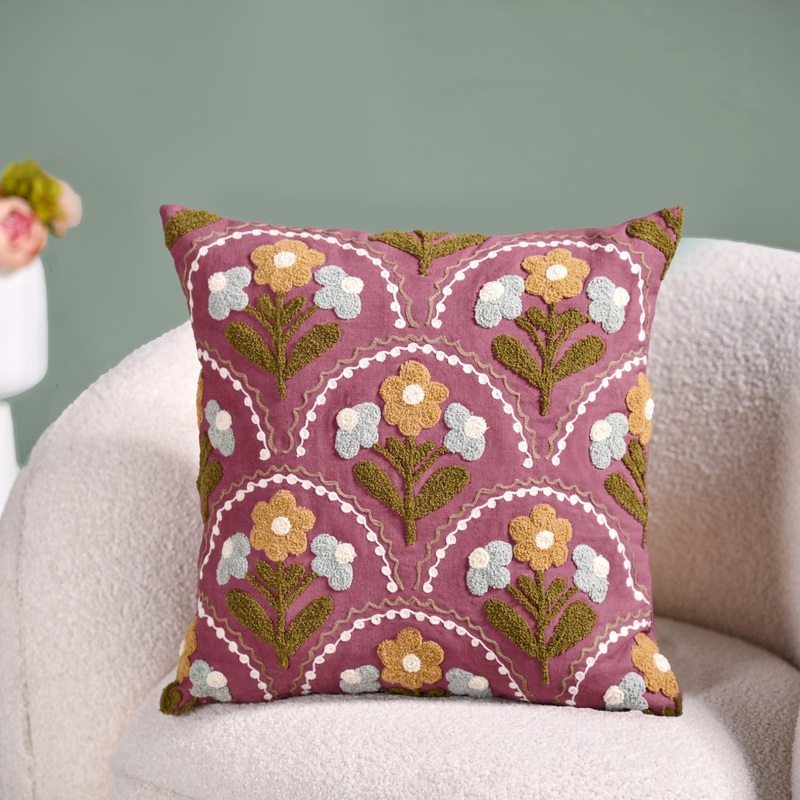 Tufted Blossoms Art Deco Purple Cushion Cover 40x40cm