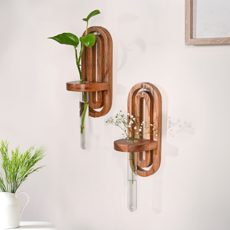 Acacia Wall Hanging Test Tube Planter Duo