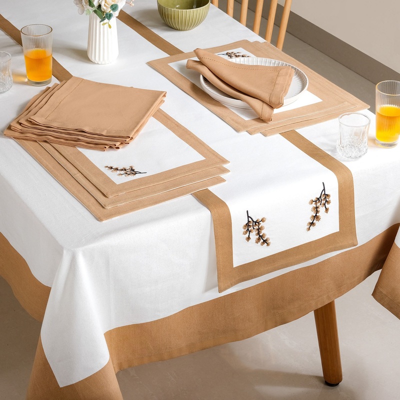 Midori Complete Table Linen Set With Mats Napkins Runner And Table Cloth In Brown