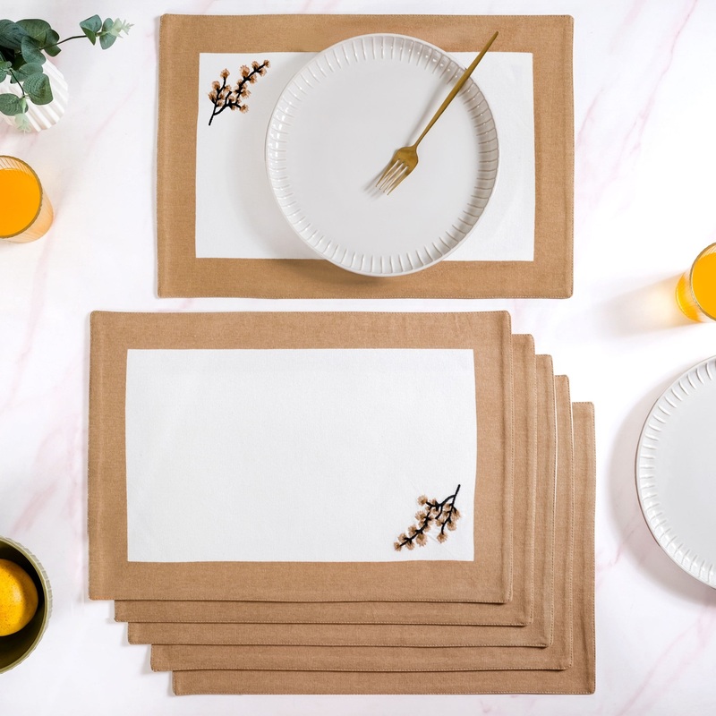 Midori Pure Cotton Table Mat Set Of 6 In Brown