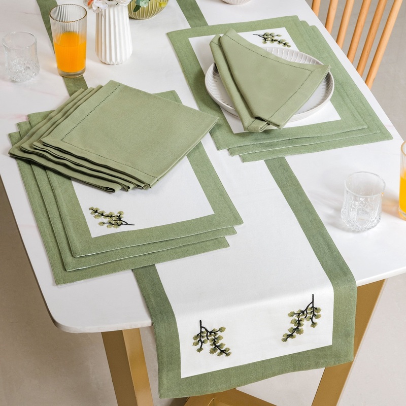 Midori Pure Cotton Table Placemat Runner And Napkin 13 Piece Set