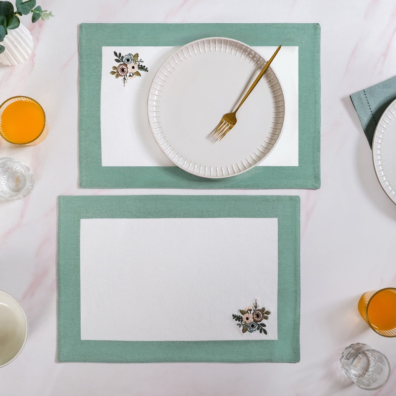Ventosa Floral Embroidered Table Placemat Set Of 6 In Teal
