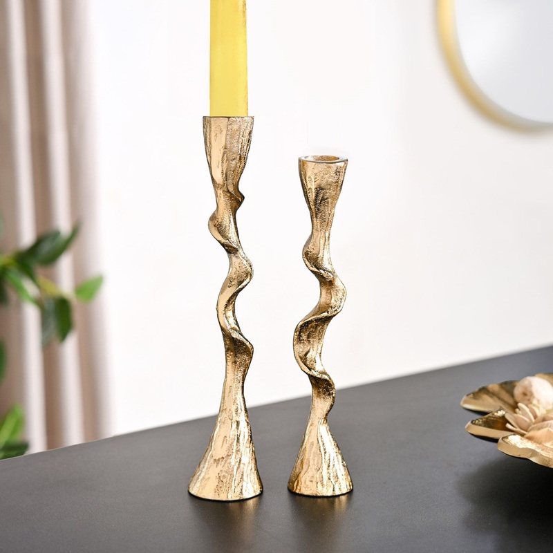 Twirl Table Candle Holder Set Of 2 Gold