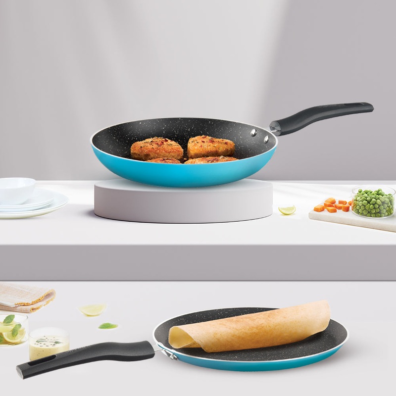 Borosil Festive Glory Cookware Set, Blue, 2 pc Set (Dosa Tawa + Fry Pan)