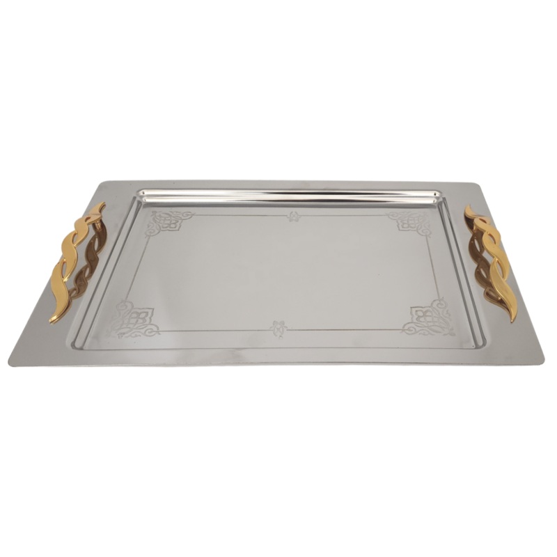 18-10 Stainless Steel Flower Border Tray With Gold Handles