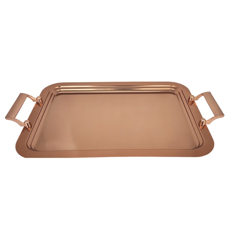 18-10 Stainless Steel Rose Gold Tray With Handles