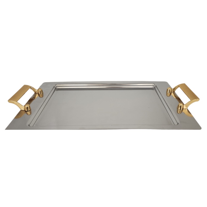 18-10 Stainless Steel Tray With Gold Handles