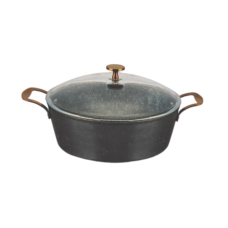 24cm Non Stick Glass Lid Pot With Rose Gold Handle
