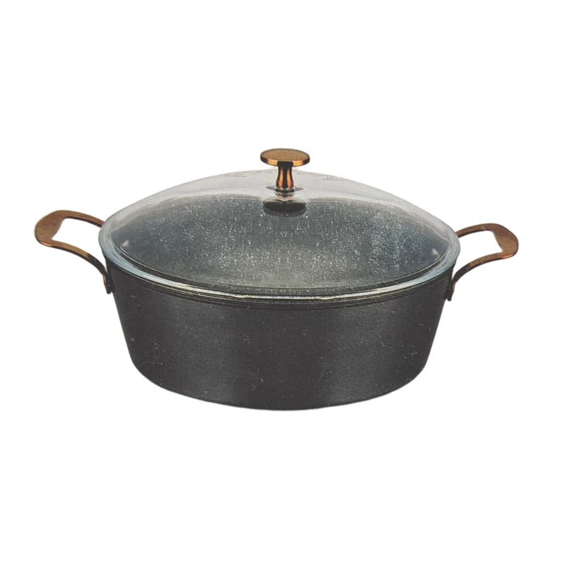 26cm Non Stick Glass Lid Pot With Rose Gold Handle