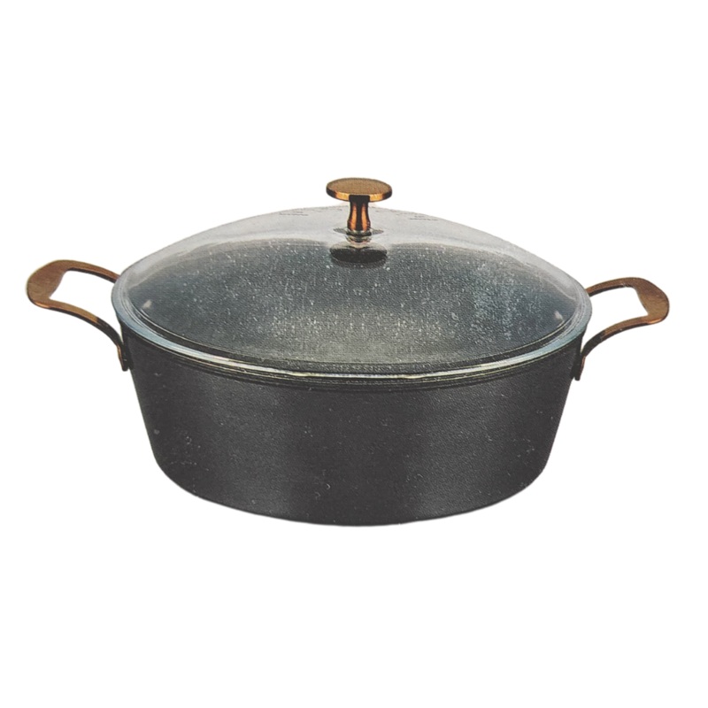 30cm Non Stick Glass Lid Pot With Rose Gold Handle