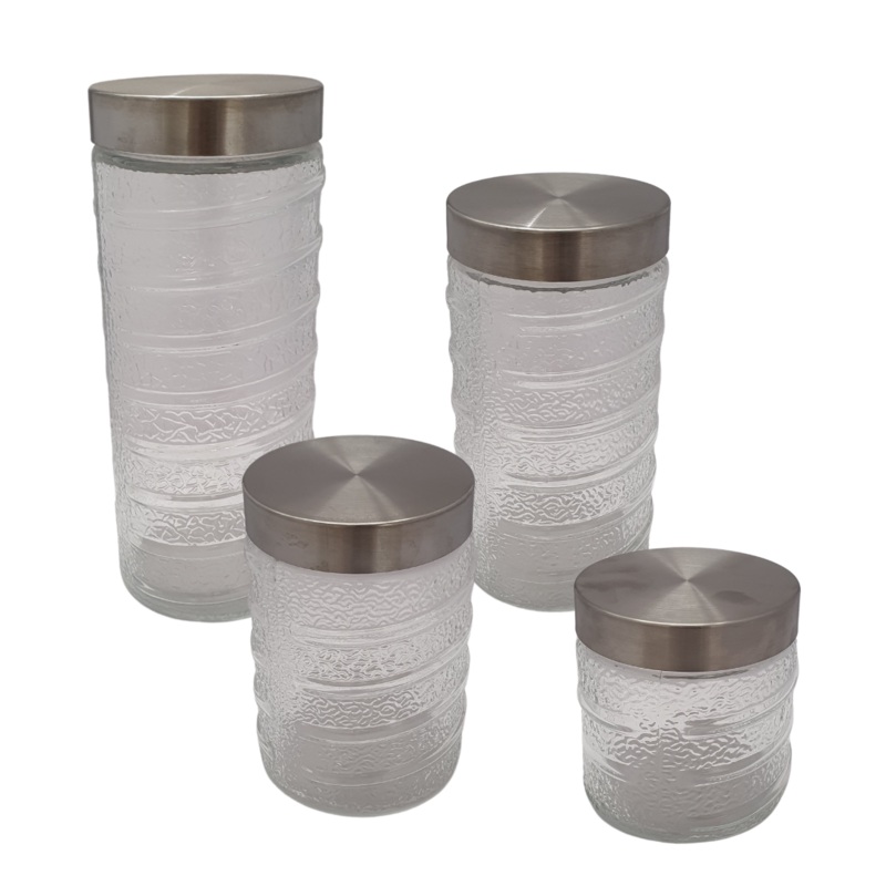 4 Piece Glass Canister Set With Stainless Steel Lid