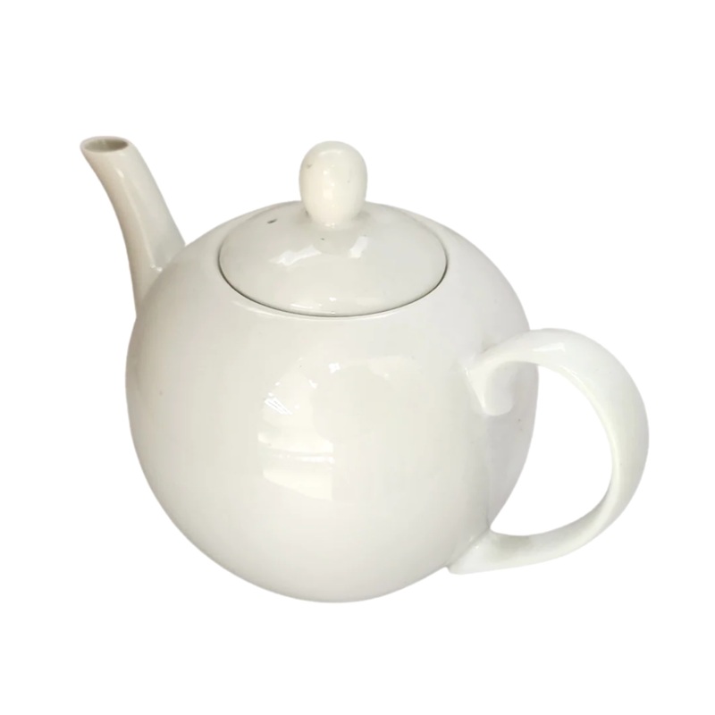 1 Litre White Round Porcelain Tea Pot With Lid