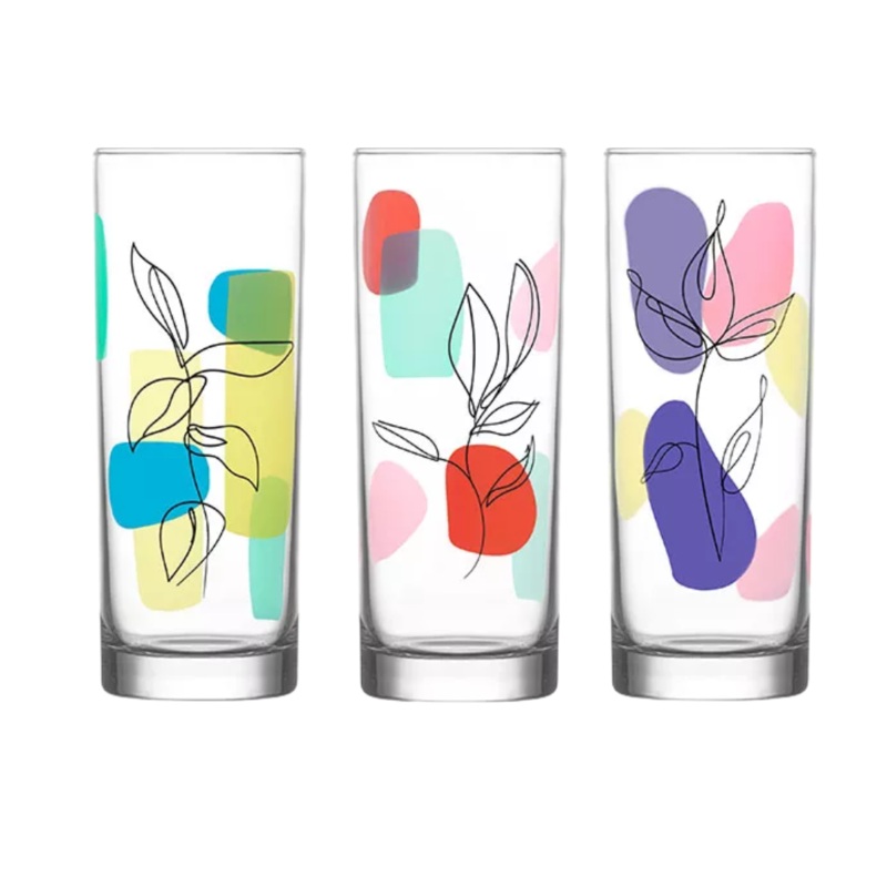 3 Piece 360ml Freehand Pattern Hi Ball Glass