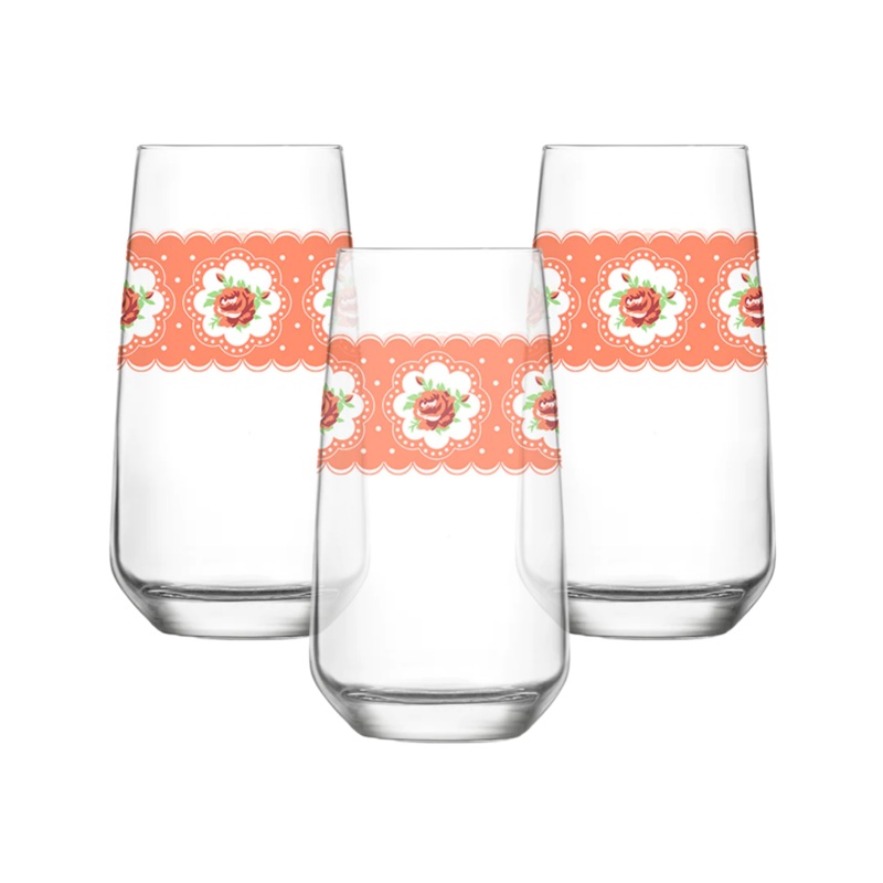 3 Piece 480ml Flower Pattern Hi Ball Glass