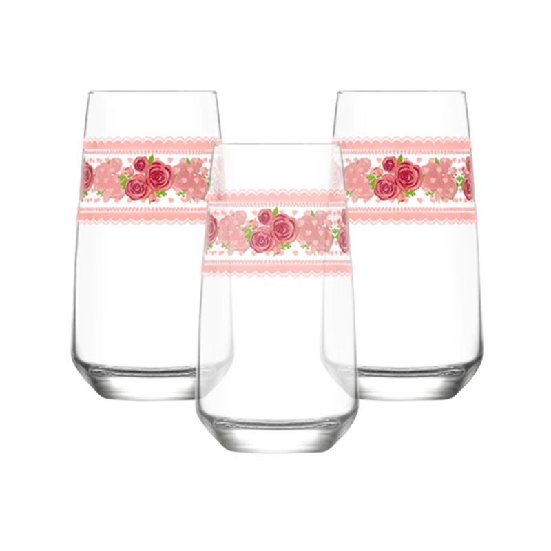 3 Piece 480ml Rose Pattern Hi Ball Glass