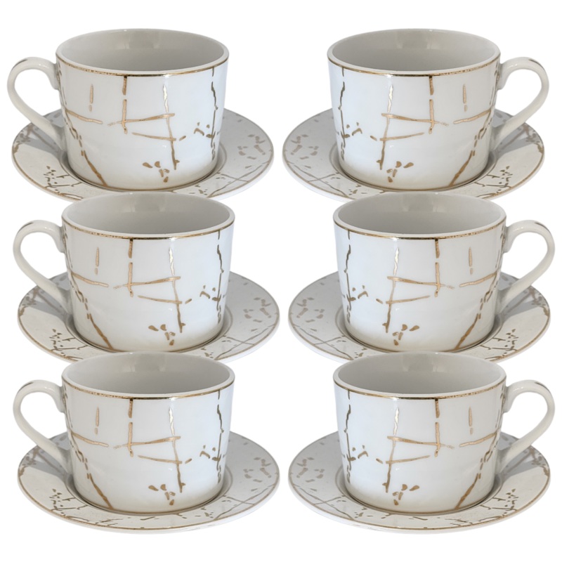 12 Piece Cup And Saucer Set With Gold Pattern