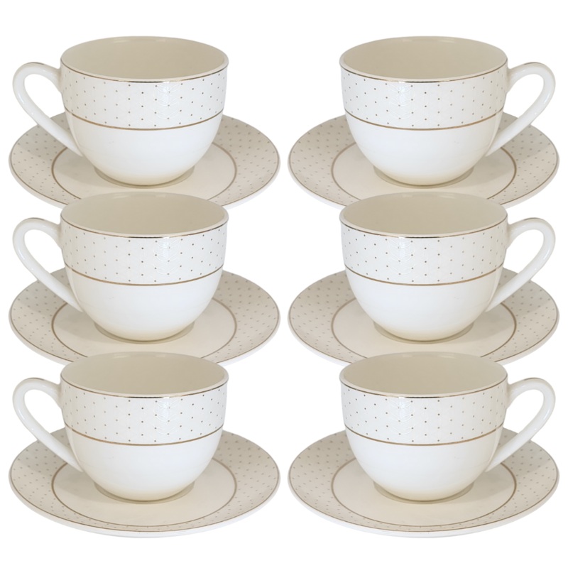 12 Piece Cup And Saucer Set With Gold Rim And Dots