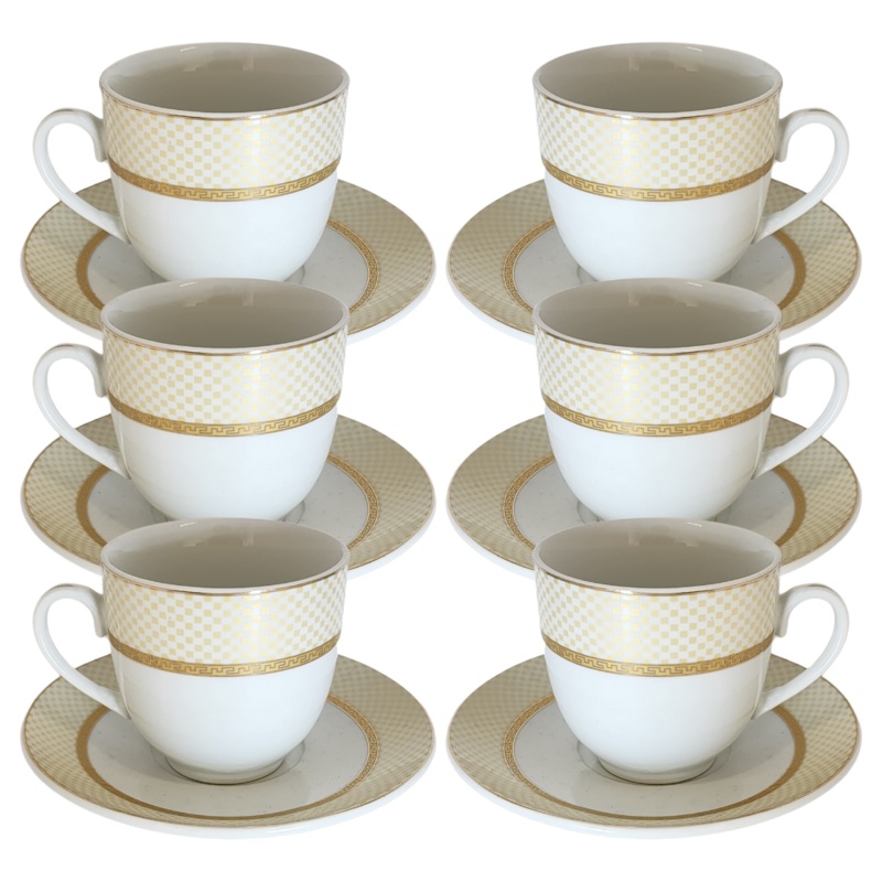 12 Piece Cup And Saucer Set With Gold Rim And Pattern