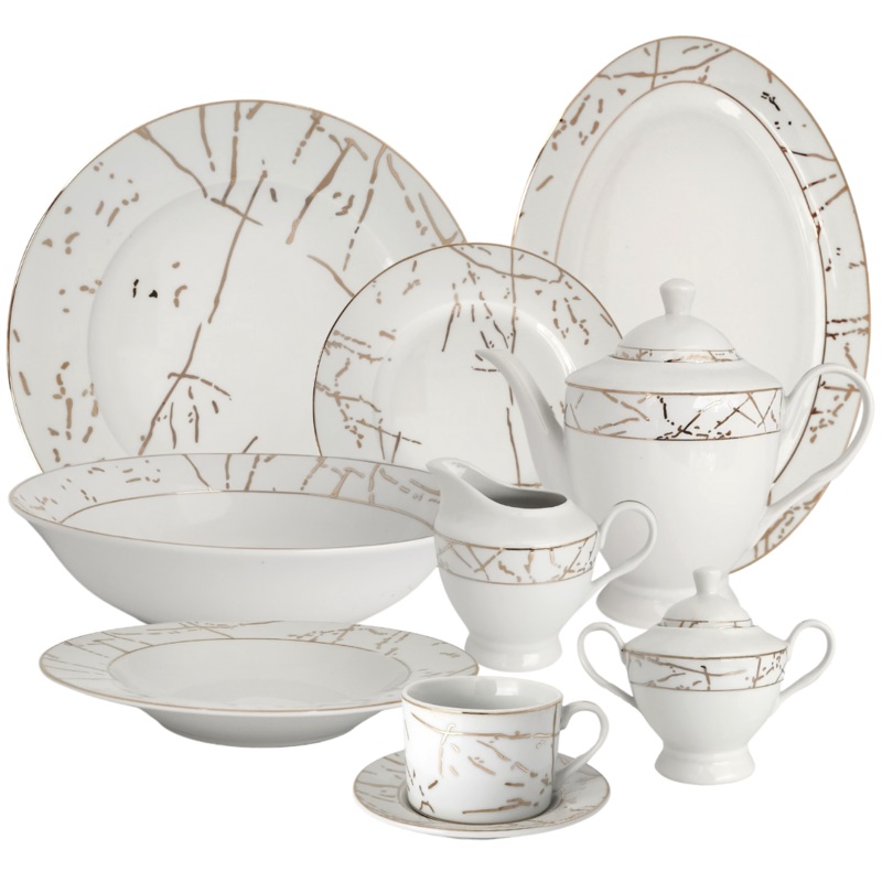 47 Piece Gold Rim And Gold Pattern Dinner Set