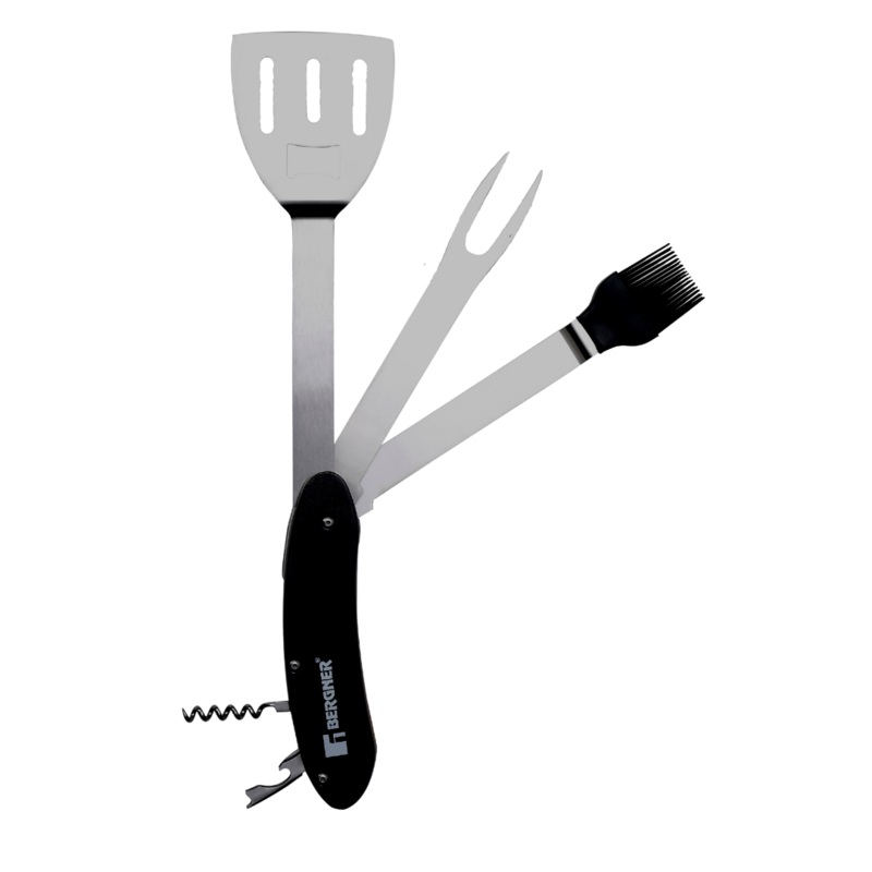 5-in-1 Stainless Steel Bbq Multi Tool Set With Black Wooden Handle