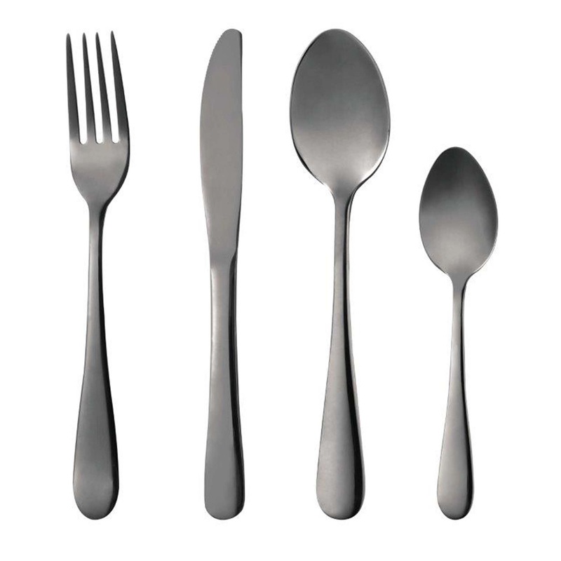 24 Piece Black Shiny Inox Stainless Steel Cutlery Set