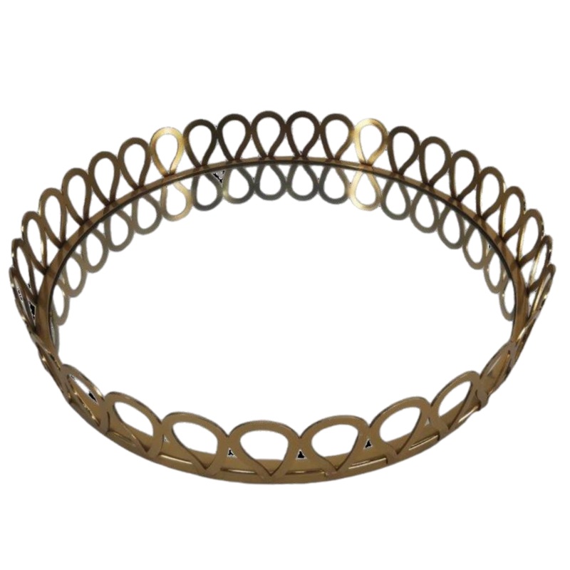 Round Gold Metal Mirror Tray