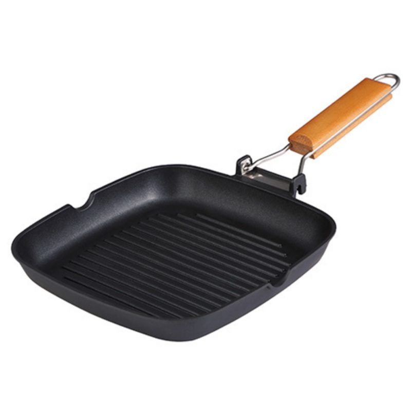 Square Grill Pan With Wooden Handle