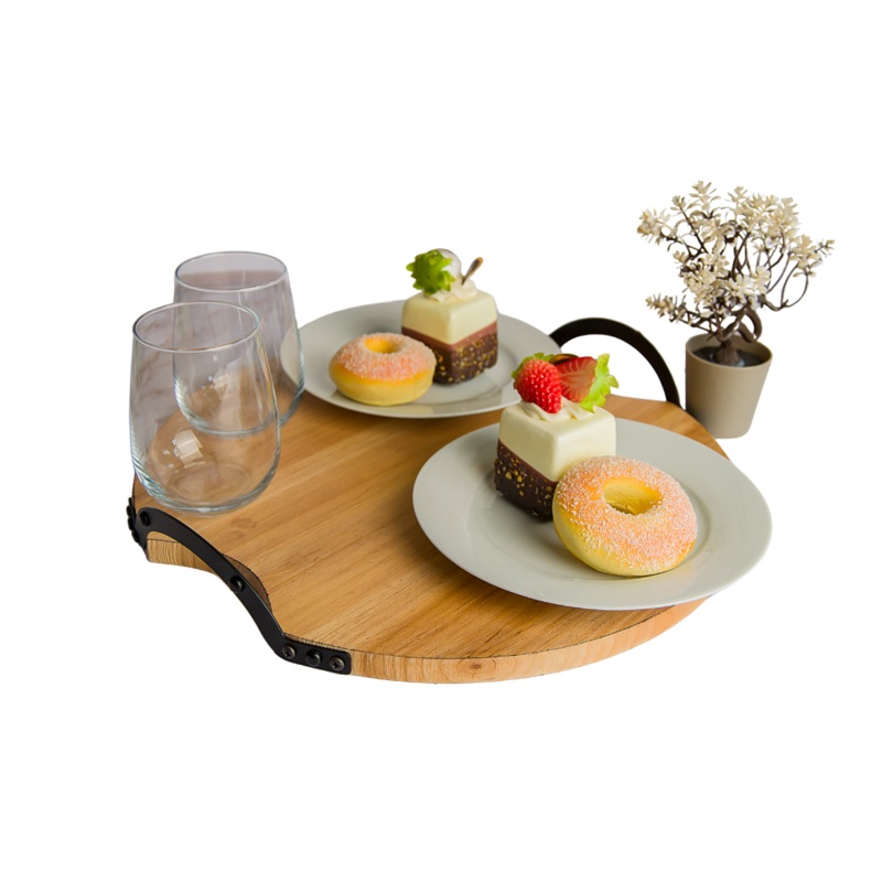 Wooden Tray With Black Metal Handle