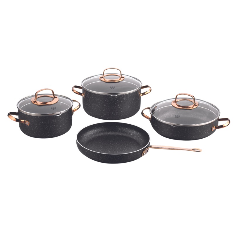 7 Piece Galaksi Cookware Pot Set With Rose Gold Handles