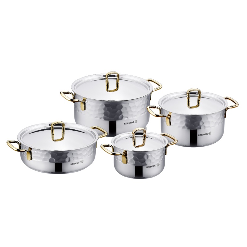 8 Piece Erna Cookware Pot Set With Gold Handles
