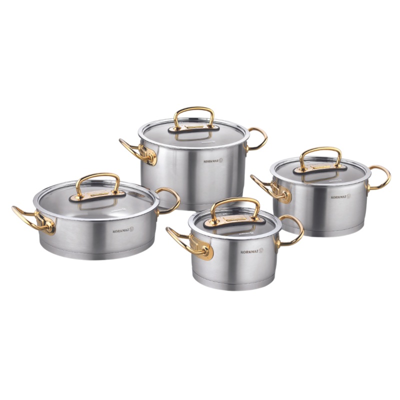 8 Piece Proline Cookware Pot Set With Gold Handles