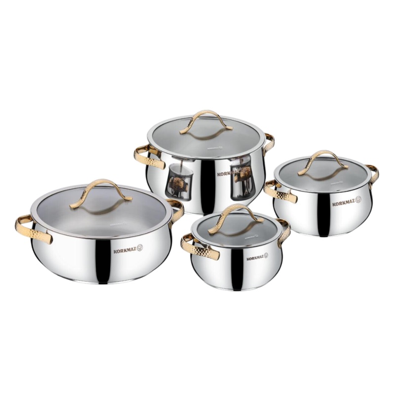8 Piece Samara Cookware Pot Set With Gold Handles