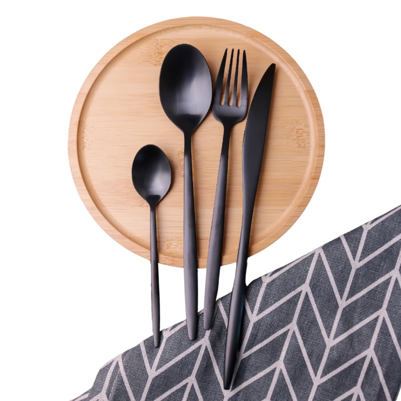 24 Piece Matt Black Stainless Steel Cutlery Set