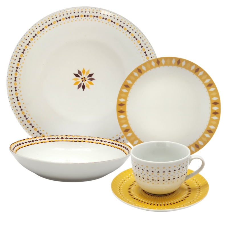 20 Piece Zulu Eames Yellow Dot Dinner Set