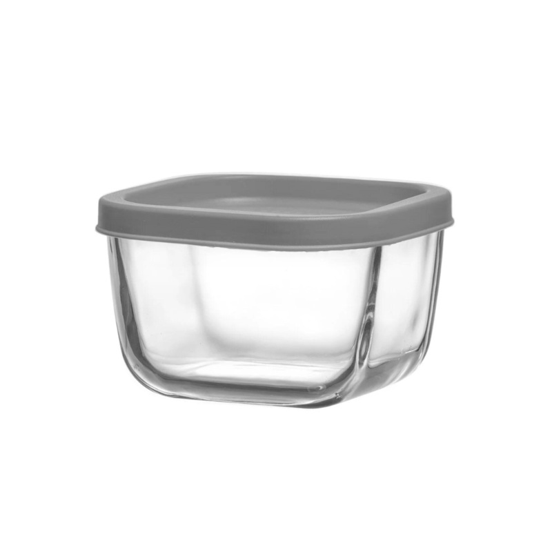 270Ml Glass Square Food Container With Grey Lid