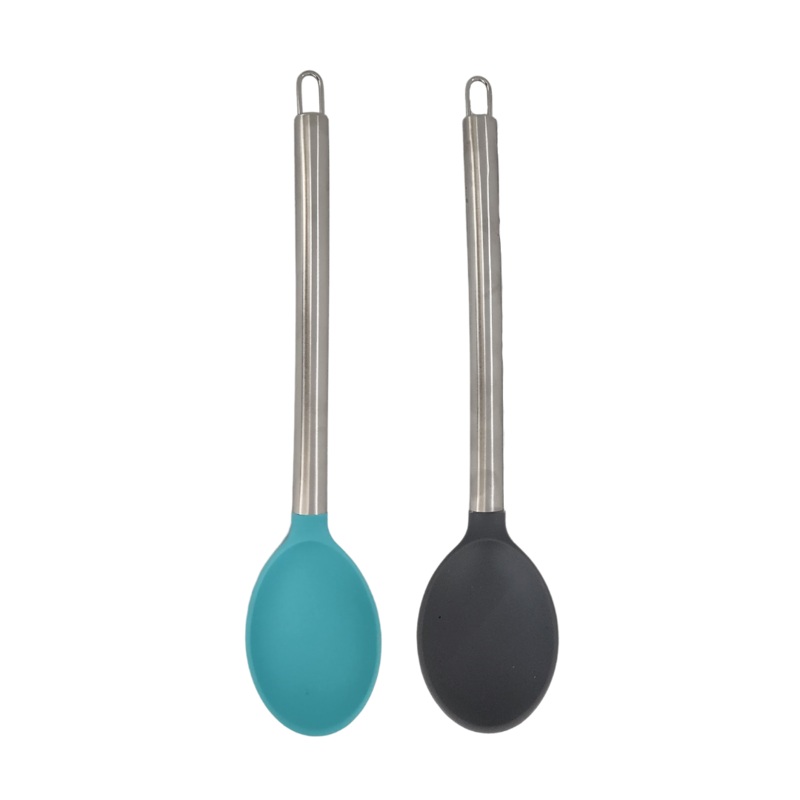 34cm Silicone Solid Spoon With Stainless Steel Handle