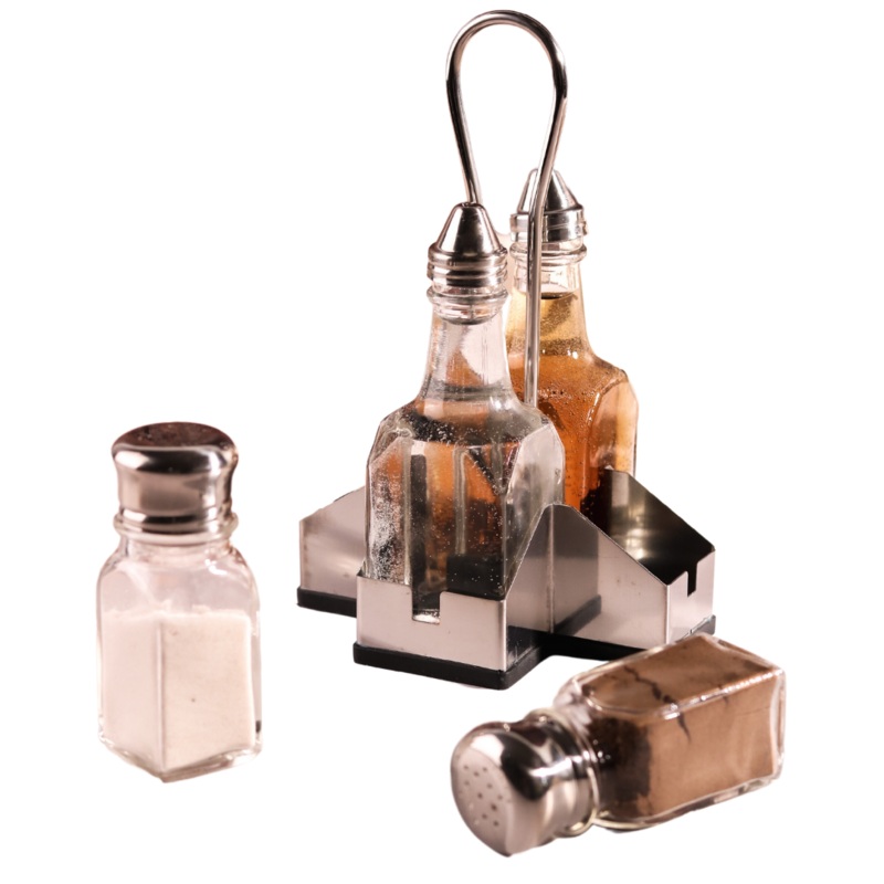 4 Piece Square Cruet Set With Stand