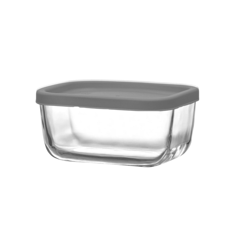 405Ml Glass Rectangular Food Container With Grey Lid