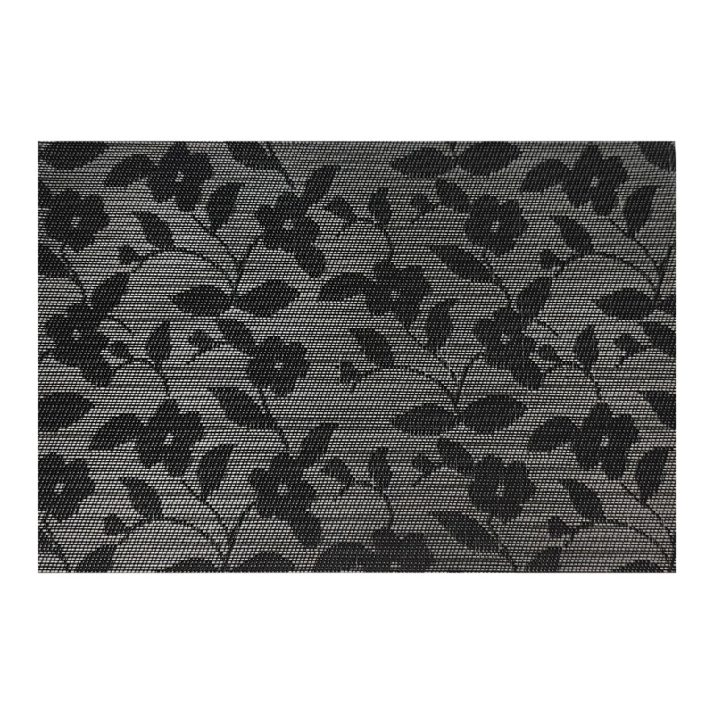 Grey Placemat With Black Flower Pattern