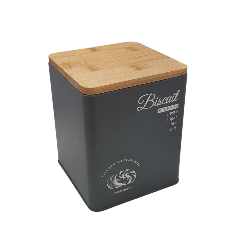 Stainless Steel Biscuit Tin With Wooden Lid