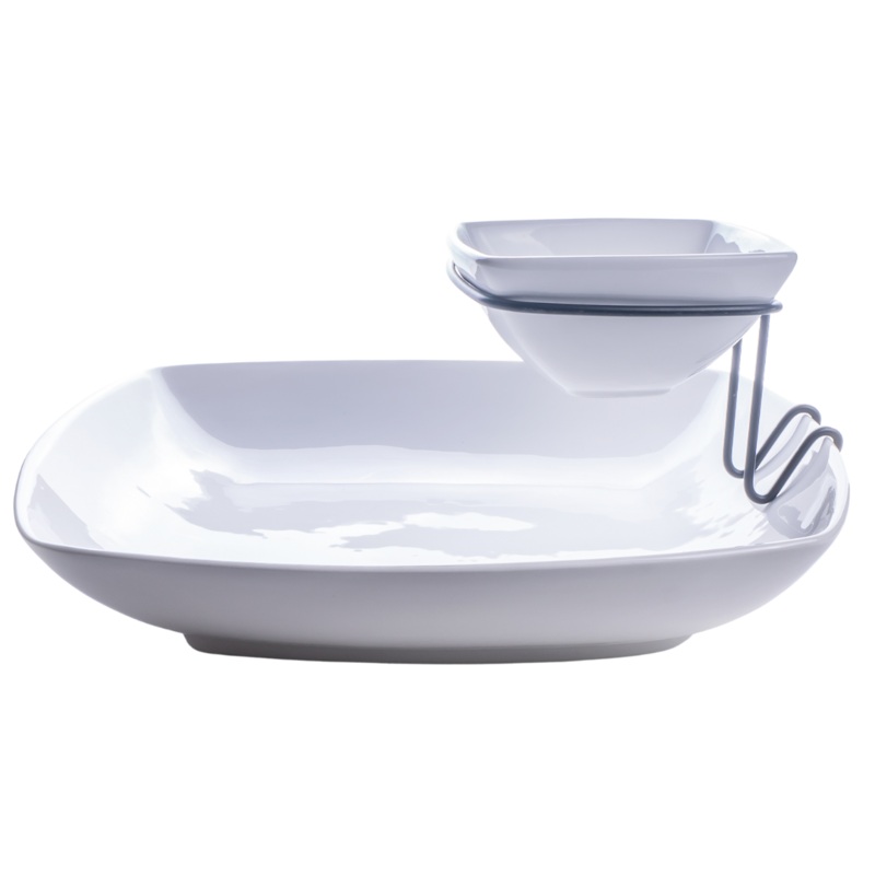 2 Piece Square Bowl Chip N Dip Set With Black Stand