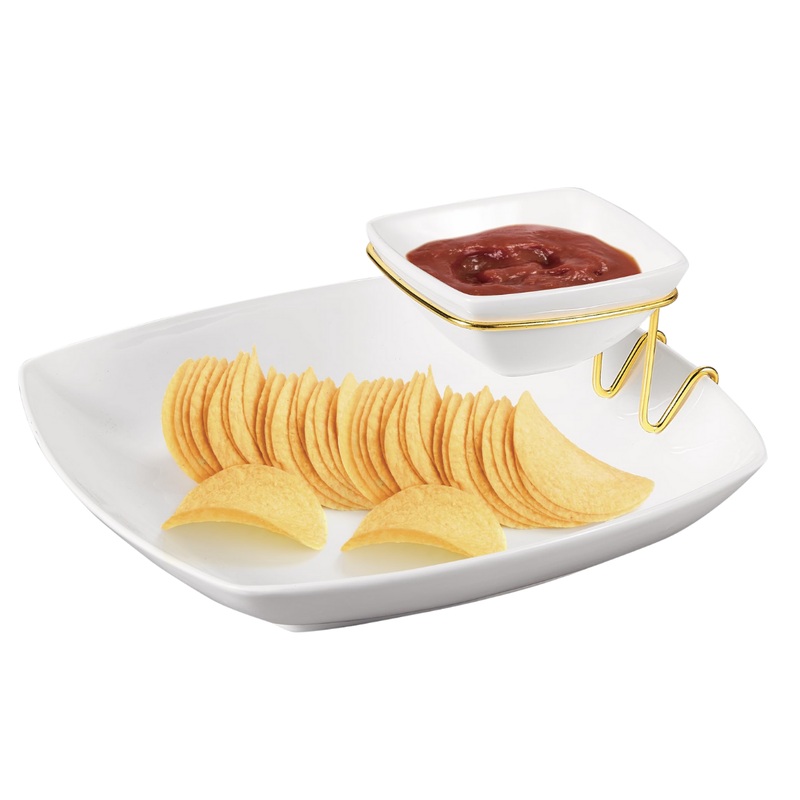 2 Piece Square Bowl Chip N Dip Set With Gold Stand