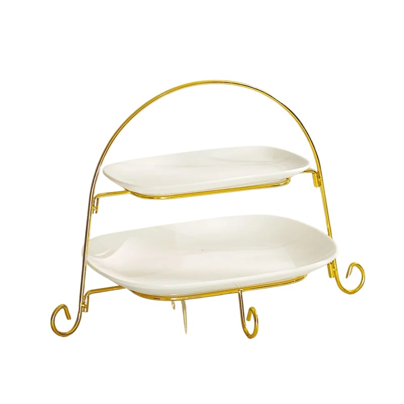 2-Tier Platter Set With Gold Stand