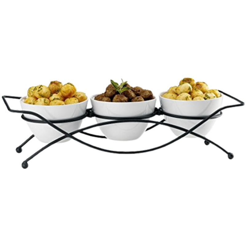 3 Piece Serving Bowl Set With Black Stand