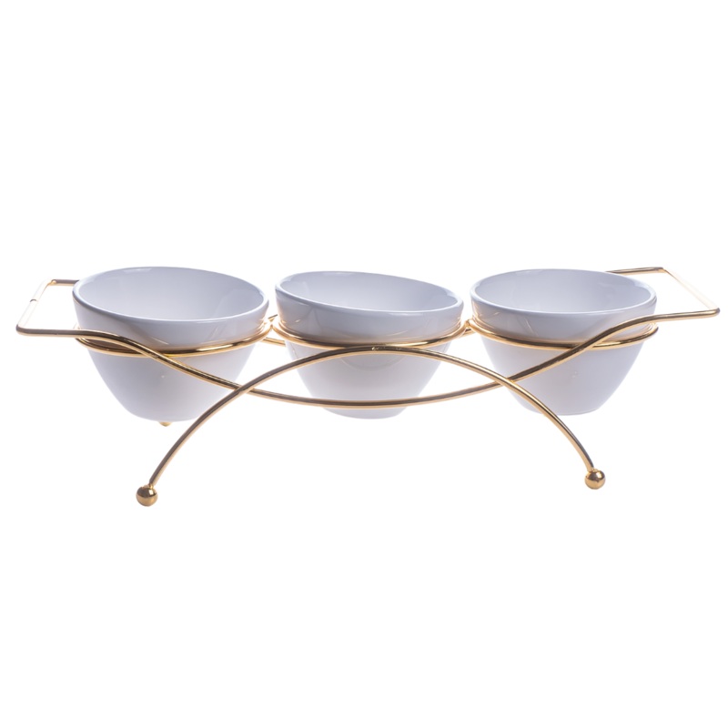 3 Piece Serving Bowl Set With Gold Stand