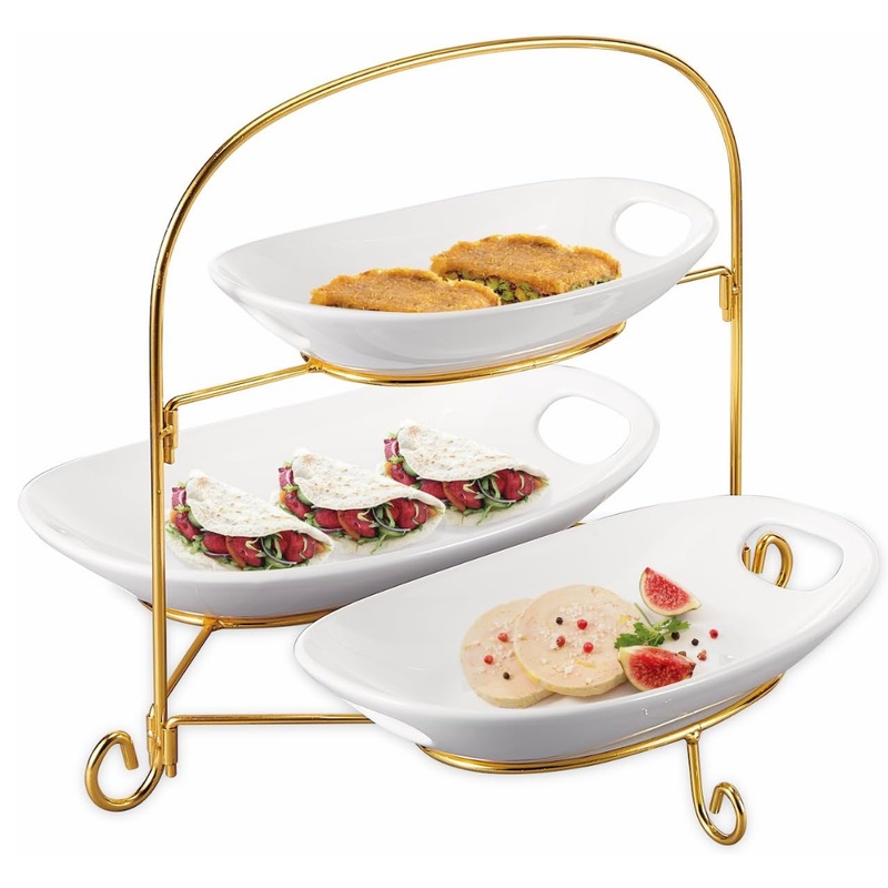 3-Tier Platter Set With Gold Stand