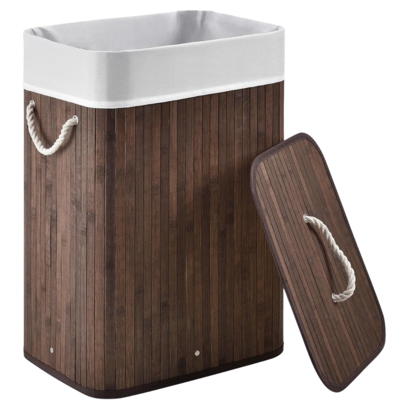 72 Litre Bamboo Brown Laundry Bin With Lid