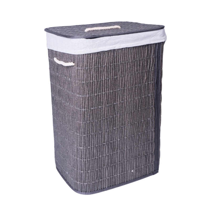 72 Litre Bamboo Dark Grey Laundry Bin With Lid