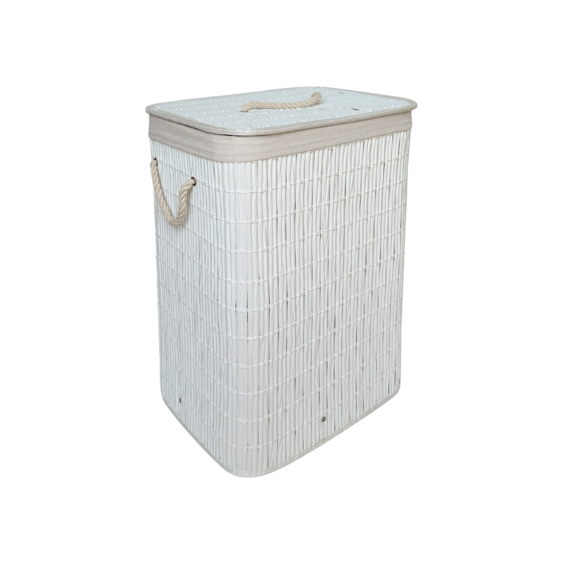 72 Litre Bamboo Off White Laundry Bin With Lid