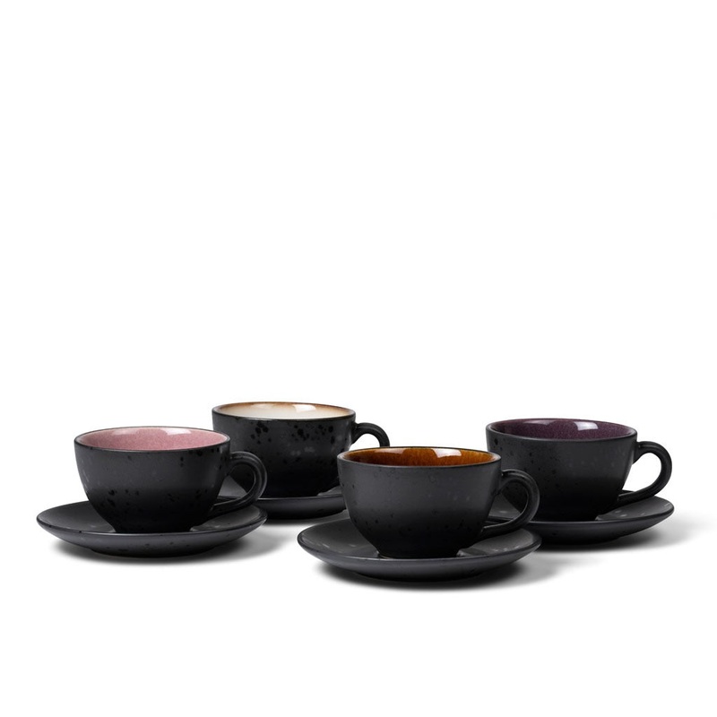 Cup w saucer 24cl 4pcs black/light